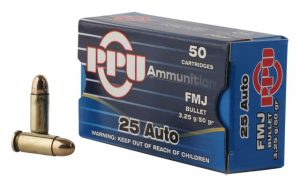 .25 ACP Ammunition (PPU) 50 grain 50 Rounds