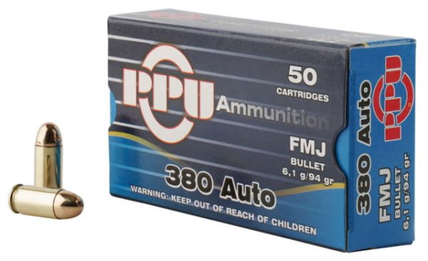 .380 ACP Ammunition (PPU) 94 grain 50 Rounds