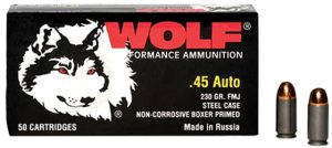 .45 ACP Ammunition (Wolf Ammo) 230 grain 500 Rounds