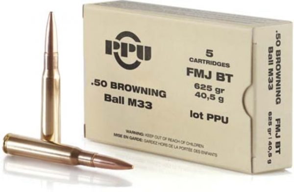 .50 BMG Ammunition (PPU) 625 grain 120 Rounds