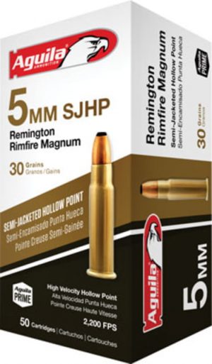 5mm Remington Rimfire Magnum Ammunition (Aguila Ammunition) 30 grain 50 Rounds