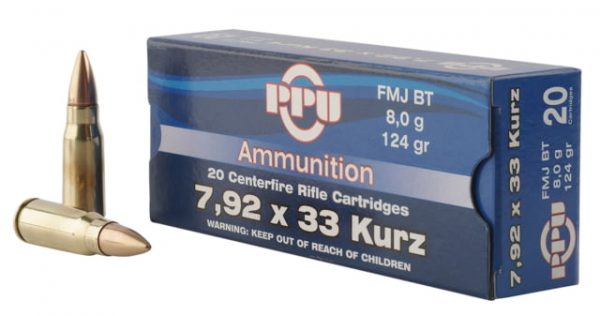 7.92x33mm Kurz Ammunition (PPU) 124 grain 20 Rounds