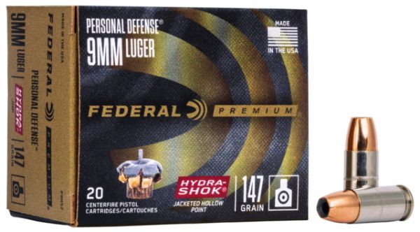 9mm Luger Ammunition (Federal Premium) 147 grain 20 Rounds