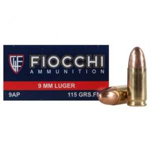 9mm Luger Ammunition (Fiocchi) 115 grain 50 Rounds