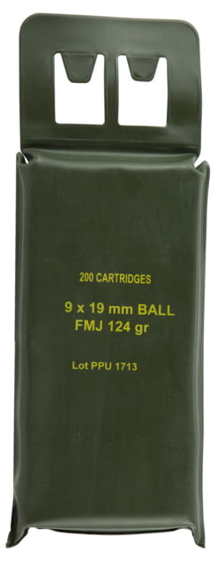 9mm Luger Ammunition (PPU) 124 grain 200 Rounds