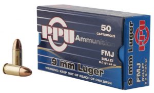 9mm Luger Ammunition (PPU) 124 grain 50 Rounds
