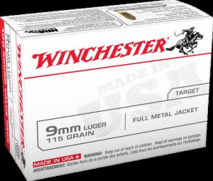 9mm Luger Ammunition (Winchester) 115 grain 100 Rounds