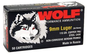 9mm Luger Ammunition (Wolf Ammo) 115 grain 500 Rounds