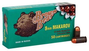 9x18mm Makarov Ammunition (Brown Bear) 94 grain 50 Rounds