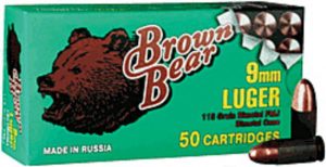 9x19mm Parabellum Ammunition (Brown Bear) 115 grain 50 Rounds